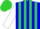 Silk - Blue, lime green stripes on white sleeves, lime green cap