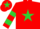 Silk - red, lime Green star, Hooped sleeves, red cap, lime Green star