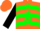 Silk - Orange, green star, green chevrons on black sleeves