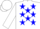 Silk - White, blue 'g', red and blue stars, white cap
