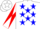 Silk - White, blue stars, white, red diabolo sleeves, white, red star cap