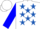 Silk - White, royal blue stars, blue sleeves, white cap