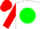 Silk - White, red 'p' on green circle, green ball on red sleeves, red cap