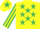 Silk - Yellow, emerald green stars, emerald green and yellow striped sleeves, yellow cap, emerald green star