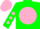 Silk - Green, pink ball, pink diamonds on sleeves, pink cap