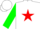 Silk - White, red and green 'g's, red star stripe on green sleeves, white cap