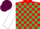 Silk - Red and emerald green check, white sleeves, maroon cap