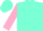 Silk - Aquamarine, pink circled 'cn', aquamarine band on pink slvs