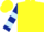 Silk - Yellow, light and dark blue emblem, two light blue hoops on sleeves, yellow cap