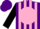 Silk - Purple, black circled 'c' on pink ball, pink stripes on black sleeves, purple cap