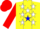 Silk - Yellow and red, white stars on blue diagonal panel, yellow and red sleeves, red cap