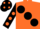 Silk - Dayglo orange,large black spots, black sleeves, orange spots, black cap, orange spots