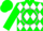 Silk - Green, white  'cr', in white circle white diamonds on  green sleeves