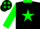 Silk - Black, green star, green collar and sleeves, black cap, green stars and peak
