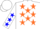 Silk - White, orange stars, blue stars on sleeves, blue and orange star on white cap