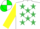 Silk - White, emerald green stars, yellow sleeves, White and green quartered cap