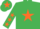Silk - EMERALD GREEN, ORANGE star, EMERALD GREEN sleeves, ORANGE stars, EMERALD GREEN cap, ORANGE star
