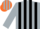 Silk - Silver, orange blocks, black 's - s', black, stripes on silver sleeves