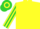 Silk - yellow with lime green diablo, yellow sleeves with lime green stripes, yellow cap with lime green hoop