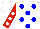 Silk - White, blue dots, white dots on red sleeves
