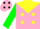 Silk - Pink, yellow yoke, black 'wy', yellow dots, green slvs