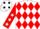 Silk - White and red diamonds, red sleeves, white stars, Black with White spots cap