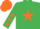 Silk - Emerald green, orange star, emerald green sleeves, orange stars, orange cap
