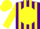 Silk - Purple, yellow ball, yellow stripes on sleeves, yellow cap