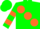 Silk - Green, large orange spots, orange bars on sleeves, green cap