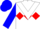 Silk - White, red diamond belt, white triangular panel on blue sleeves, blue cap