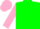 Silk - Green, shocking pink sleeves 'mjl' & pegasus emblem on back,  matching cap