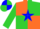 Silk - Orange, blue star, blue and lime quarters on sleeves