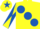 Silk - YELLOW, large royal blue spots, diabolo on sleeves, yellow cap, royal blue star