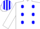 Silk - White, blue dots, blue and white stripes on sleeves