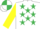 Silk - White, emerald green stars, yellow sleeves, emerald green and white quartered cap