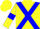 Silk - Yellow, blue cross-belts, yellow armlets on blue sleeves, yellow cap