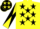Silk - Yellow, black stars, diabolo on sleeves, black cap, yellow stars