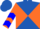 Silk - Royal blue and orange diagonal quarters, orange sleeves, blue chevrons, royal blue cap
