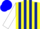 Silk - Yellow, dark blue stripes, white sleeves, yellow and blue cap