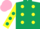 Silk - Dark Green, Yellow spots, Yellow sleeves, Dark Green spots, Pink cap