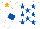 Silk - White, royal blue stars and armlets, white cap, orange star