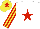 Silk - White, red star, yellow & red striped sleeves, yellow cap, red star