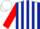 Silk - Dark Blue and White stripes, Red sleeves, White cap.