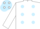 Silk - White, Light Blue spots, White sleeves, Light Blue cap, White spots.