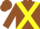 Silk - Brown, brown 'rs' on yellow cross sashes, brown cap