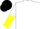 Silk - White, black horse emblem on yellow shield, white and yellow vertically halved sleeves, black cap