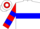 Silk - White, red and blue hoop, blue 'ctr', red and blue bars on sleeves