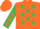 Silk - Orange, Emerald Green stars, Emerald Green sleeves, Orange stars, Orange cap.