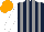 Silk - Dark blue and grey stripes, white sleeves, orange cap