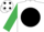Silk - White, black disc, emerald green sleeves, white cap, black spots